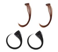 DECOMELODY 4pcs Natural Black and Light Brown Curl Bang Wigs 25cm Girls Front Bangs Stylish Patches for Face-framing and Charming Hairstyle