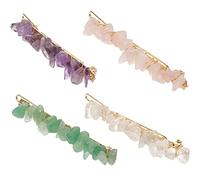 DECOMELODY 4pcs Natural Crystal Hair Clips Set White Quartz Agate Rose Quartz Amethyst Colorful Hair Barrettes for Women Wedding and Daily