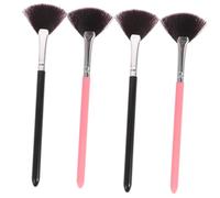 DECOMELODY 4pcs Professional Fan Shaped Makeup Brushes with Long Handles for Powder and Blusher Premium Beauty Tools for Daily and Professional Use Includes Pink and Black Brushes