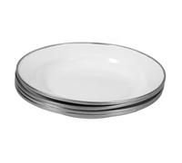 DECOMELODY 4pcs Pure White Enamel Plates Rustic Snack Dessert Dinner Serving Platters Reusable Kitchen Dishes with Smooth Edging for Fruit Nuts Cakes