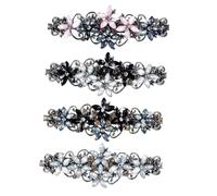 DECOMELODY 4Pcs Rhinestone Hair Barrettes Vintage Floral Ponytail Holders for Women Sparkly Side Clips for Fine Hair for Birthday and Special Occasions