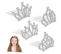 DECOMELODY 4pcs Rhinestone Princess Crown Hair Combs for Silver Tiara Hair Accessories with Crystal Decoration for Birthday Party School Performance Photography and Celebration
