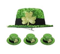 DECOMELODY 4pcs Shiny Sequin Top Hats Hair Clips St Patrick's Day Mini Shamrock Hat Hairpins Irish Festival Accessories for Women Party Celebration Irish Spirit