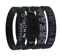 DECOMELODY 4pcs Silicone Motivational Bracelets Wristbands with Elastic Comfortable Design for Teens, for Sports and School Activities, Black Silicone Inspirational Wristbands