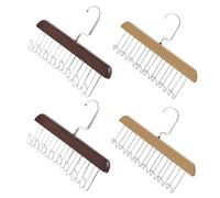 DECOMELODY 4pcs Wall Mounted Multi Hook Closet Organizer Purse Handbag Jewelry Display Rack Space-Saving Bag Scarf Tie Holder Wood Finish for Small Apartment Storage