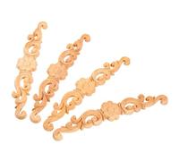 DECOMELODY 4pcs Wood Carved Appliques European Style Natural Timber Furniture Onlays for Door Cabinet Decoration DIY Home Crafts with Fine Polishing and Wear Resistance