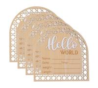 DECOMELODY 4pcs Wooden Announcement Signs for Newborn Birth Photo Prop Nursery Decor Unique Handcrafted Design Keepsake for Shower Party Supplies
