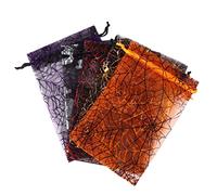DECOMELODY 50Pcs Halloween Spider Web Gauze Drawstring Gift Pouches Small Candy Bundle Bags for Trick Treat Party Favor Mesh Storage