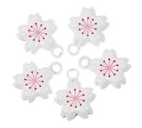 DECOMELODY 5pcs Cherry Blossom Bell Charm Mini White Japanese Style Pendant for Phone Bag Keychain Decoration Vintage Craft Bells with Gentle Sound and Elegant Design