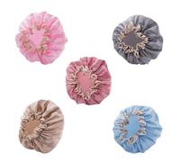 DECOMELODY 5pcs Double-Layer Waterproof Shower Cap Set for Adults, Elastic Bathing Hat Polyester Fiber PEVA, Thickened Waterproof Hair Cover for Spa, Home, and Travel (Light Gold, Pink, Grey,
