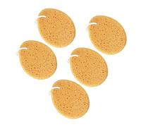 DECOMELODY 5PCS Yellow Oval Bath Sponge Honeycomb Design Soft Exfoliating Shower Ball Body Cleansing Sponges with Hanging Strap for Moisturizing Skin Care