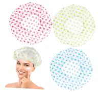 DECOMELODY 6 Pcs Bath Caps with Elastic Band Reusable Thickened Round Dots Pattern Shower Hats for Women Portable Multipurpose Hair Care Caps for Bathing Makeup Cooking Travel