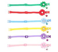 DECOMELODY 6pcs Adjustable Flower Design Pet Cat Collars with Bell Supple Decorative Neckwear for Dogs and Cats Lightweight Festival Collar in Red Yellow Green Purple Pink Blue