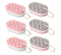 DECOMELODY 6pcs Bath Sponge for Adults Dual-Sided Body Scrubber with Exfoliating Texture Soft Reusable Shower Sponges in Green White Gentle Skin Massage and Deep Cleaning Bath Tools