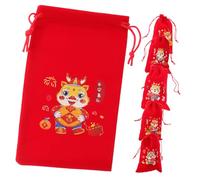 DECOMELODY 6pcs Chinese Style Drawstring Bags for Spring Festival Dragon Year Lightweight Sundries Pouches with Secure Closure Decorative Packaging for Year Presents