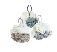 DECOMELODY 6Pcs Large Double Color Bath Balls Bubble Making Net Bath Sponge for Gentle Exfoliating and Skin Care in Grey Beige Green Beige
