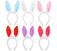 DECOMELODY 6pcs LED Light Up Bunny Ear Hairbands, Plush Soft Rabbit Ear Headbands in White, Pink, Blue, Red Purple, Cute Party Hair Accessories for and Cosplay Photo Props