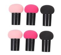 DECOMELODY 6pcs Mushroom Head Makeup Sponges with Handle for Foundation and Eyeshadow Dual Use Powder Puff in Rose Red Black and Pink Soft Elastic Cosmetic Applicators for Natural Finish