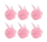 DECOMELODY 6pcs Pink Fluffy Pom Ball Hair Clips with Bunny Ears - Mini Plush Easter Bunny Headband Accessories for Spring Holiday Party Decorations and DIY Craft