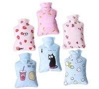 DECOMELODY 6Pcs Small PVC Hot Water Bottles Cartoon Hand Warmer Bags Winter Supply Practical Heating Bags for Feet and Hands with Lip Banana Strawberry Cup Cloud and Cat Designs