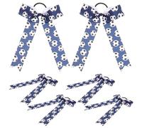 DECOMELODY 6pcs Soccer Bowknot Hair Ties for Soft Elastic Cheerleading Bows Ponytail Holders Nonslip Football Scrunchies for School Teams Birthday Parties and Soccer Practice