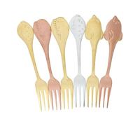 DECOMELODY 6pcs Stainless Steel Fish Forks Set with Long Handles, Fine Polishing Craft, Includes Dolphin, Puffer, and Whale Shapes, Easy to Operate Dessert Forks for Housewarming and Salad
