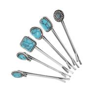 DECOMELODY 6pcs Turquoise Flower Hair Clips Creative Chinese-style Hairpins Hanfu Accessories with Heart and Floral Design Shiny Finish for Weddings Parties Daily Wear