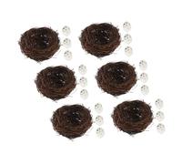 DECOMELODY 6set Handmade Bird Nest Decoration Woven Rattan Material Includes Artificial Bird Eggs for Easter for Outdoor Garden Indoor Shelf Display
