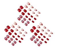 DECOMELODY 72Pcs Christmas Deer and Snowflake False Nails Set, Removable Xmas Fake Nail Tips, Burgundy Color, Suitable for Home and Salon Manicure