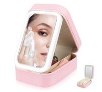 DECOMELODY Adjustable Brightness Travel Makeup Case with LED Mirror Rechargeable Cosmetic Organizer with Divided Compartments Sturdy Small Vanity Bag for Cosmetics and Jewelry Storage