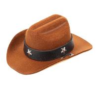 DECOMELODY Adjustable Brown Cowboy Pet Hat with Star Badge and Beaded Chin Strap - Festival Dog and Cat Hat for Puppy and Kitten Costume, Decorative Pet Accessory for Photos and Parties