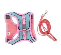 DECOMELODY Adjustable Cat Harness with Reflective Vest Design Small Lightweight Puppy Leash for Outdoor Walking Wear Resistant Kitten Pulling Rope in Cute Pink and Green