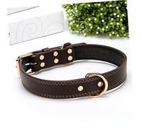 DECOMELODY Adjustable Leather Dog Collar with Bell and D Ring Rivet Decor Pet Necklace for Large Dogs Coffee Xs Comfortable All Day Wear Unique Stylish Pet Accessory