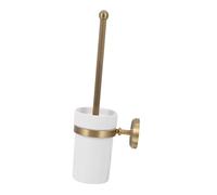 DECOMELODY Antique Brass Copper Toilet Brush Holder Set with Carved Ceramic Cup, European Style Bathroom Toilet Rack for Closet Bowl Cleaning