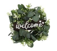 DECOMELODY Artificial Eucalyptus Wreath Door Welcome Sign Lifelike Fake Garland Home Decoration for Front Door Easy to Install and Everlasting Spring Party Ornament