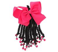 DECOMELODY Beaded Braided Ponytail Hair Extension Synthetic Fiber Bow Braid Wig 6-inch Pink ’s Hairpiece for African Style ’ Hair Accessory