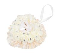 DECOMELODY Beige Rose Flower Wedding Ring Cushion Case Heart Shaped Jewelry Storage Box for Wedding Engagement Anniversary Proposal Accessory