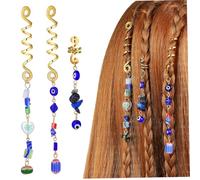 DECOMELODY Blue Cat's Eye Stone Hair Rings 3pcs Set Braid Cuffs Dreadlock Jewelry Decorative Pendants for Women Bohemian Hair Braiding Accessories