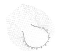DECOMELODY Bridal Wedding Veil Mesh Hair Accessories White Pearl Fascinator Headband for Women Bachelorette Party Tea Party