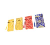 DECOMELODY Buddhist Brocade Small Pouch Set 4pcs 10x19cm with Scriptures Storage Bag Drawstring Containers for Jewelry Sundries Religious Use