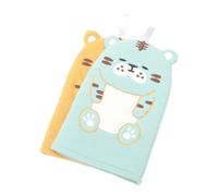 DECOMELODY Cartoon Tiger Bath Mitts 2pcs Children’s Bath Scrubber Soft Exfoliating Towels Blue and Yellow Cute Animal Design for Kids’ Shower