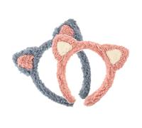DECOMELODY Cat Ear Makeup Headbands 2pcs Blue and Pink Soft Plush Skincare Face Washing Headbands for Women Spa and Daily Skincare Use