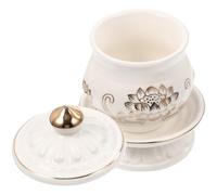 DECOMELODY Ceramic Lotus Water Offering Cup for Buddhist Meditation Yoga White Holy Lotus Design with Thick Polished Bottom for Temple and Home Use Essential Buddhist Supplies Sacred Vessel
