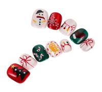 DECOMELODY Christmas Press on False Nails Small Size Short Round Cat Eye Snowman Amp; Bell Design Removable Winter Holiday Nail Stickers with Snowflake Pattern