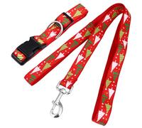 DECOMELODY Christmas Tree Pet Collar and Leash Set XL Size 2.5x70cm Collar 2.5x120cm Leash, Xmas Dog Bandana and Neck Rope for Holiday Pets