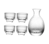 DECOMELODY Clear Sake Dispenser Kit with Transparent Hammered Glasses Pot and Cups Set for Japanese Sake Spirits and Tea Smooth Edge Design for Parties and Family Gatherings