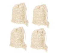 DECOMELODY Cotton Linen Soap Saver Bags 4pcs Set with Wooden Bead Drawstring Natural Exfoliating Soap Pouches for Shower Bath Therapy