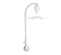 DECOMELODY Crib Bell Bracket with Wind Up Music Box Sturdy Abs Plastic Arm Holder for Nursery Rotatable Bed Bell Stand White Soothing Lullaby for Newborns and Boy Girl