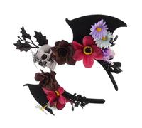 DECOMELODY Day Dead Headband Lightweight Mexican Flower Crown with Skull and Black Bat Wings Fabric Halloween Skull Hair Accessory for Womens Themed Parties Stage Shows and Cosplay