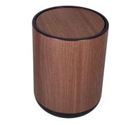 DECOMELODY Dual Compartment Plastic Waste Basket with Flip Lid Wood Grain Design Trash Can for Efficient Waste Sorting Elegant Home Bathroom Bedroom Office Garbage Bin